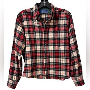 Pendleton 100% Virgin Wool Plaid Long Sleeve Shirt Womens Size Small Red White